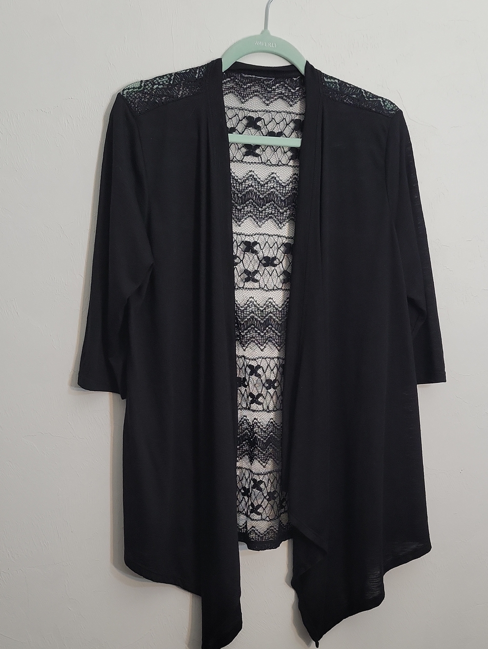 Source Unknown Black Open-Front Lace-Back Cardigan